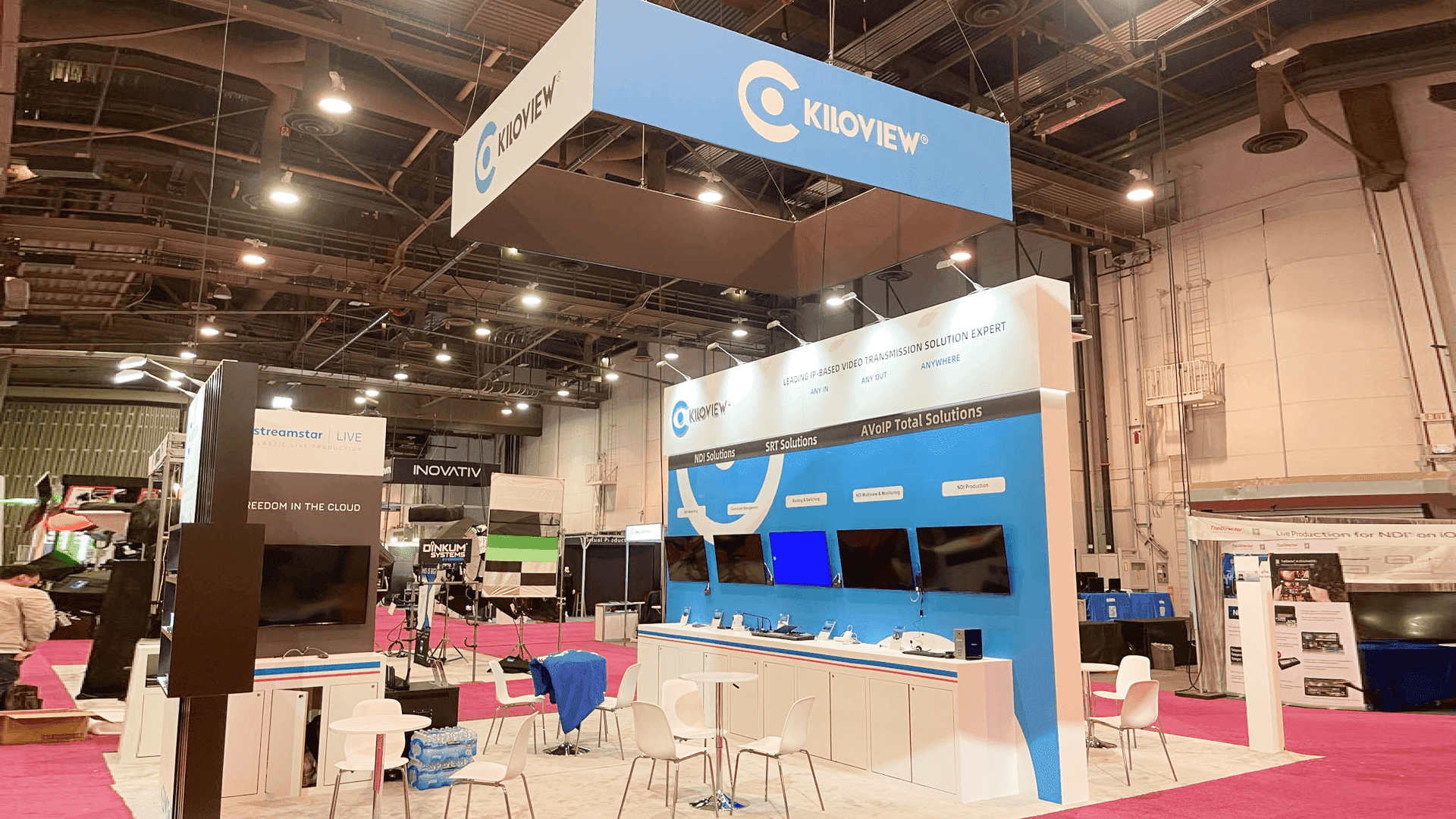 radio technology exhibit booth with sound system presentation and demo station layout for broadcasting solutions