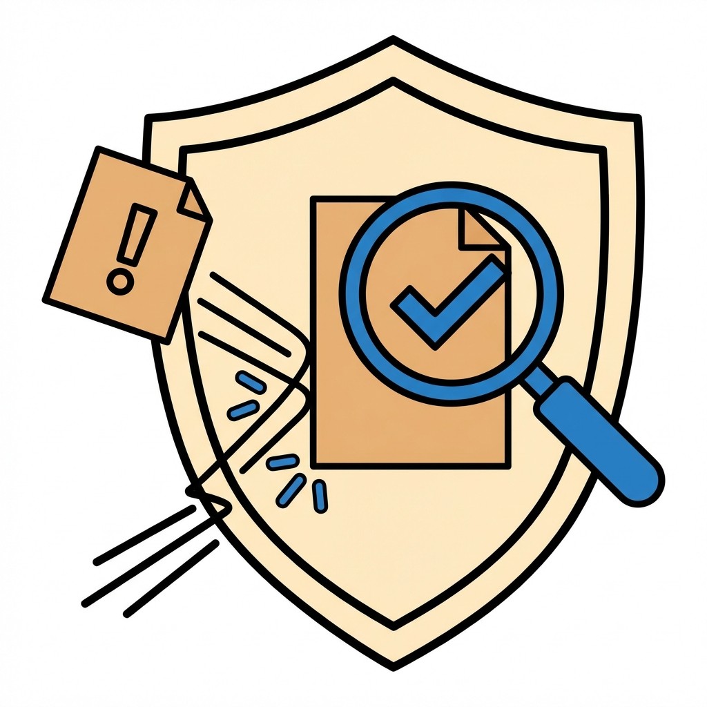 Schild schützt Firmengebäude vor einer Klageschrift und einem Richterhammer. Symbol für gewerblichen Rechtsschutz.