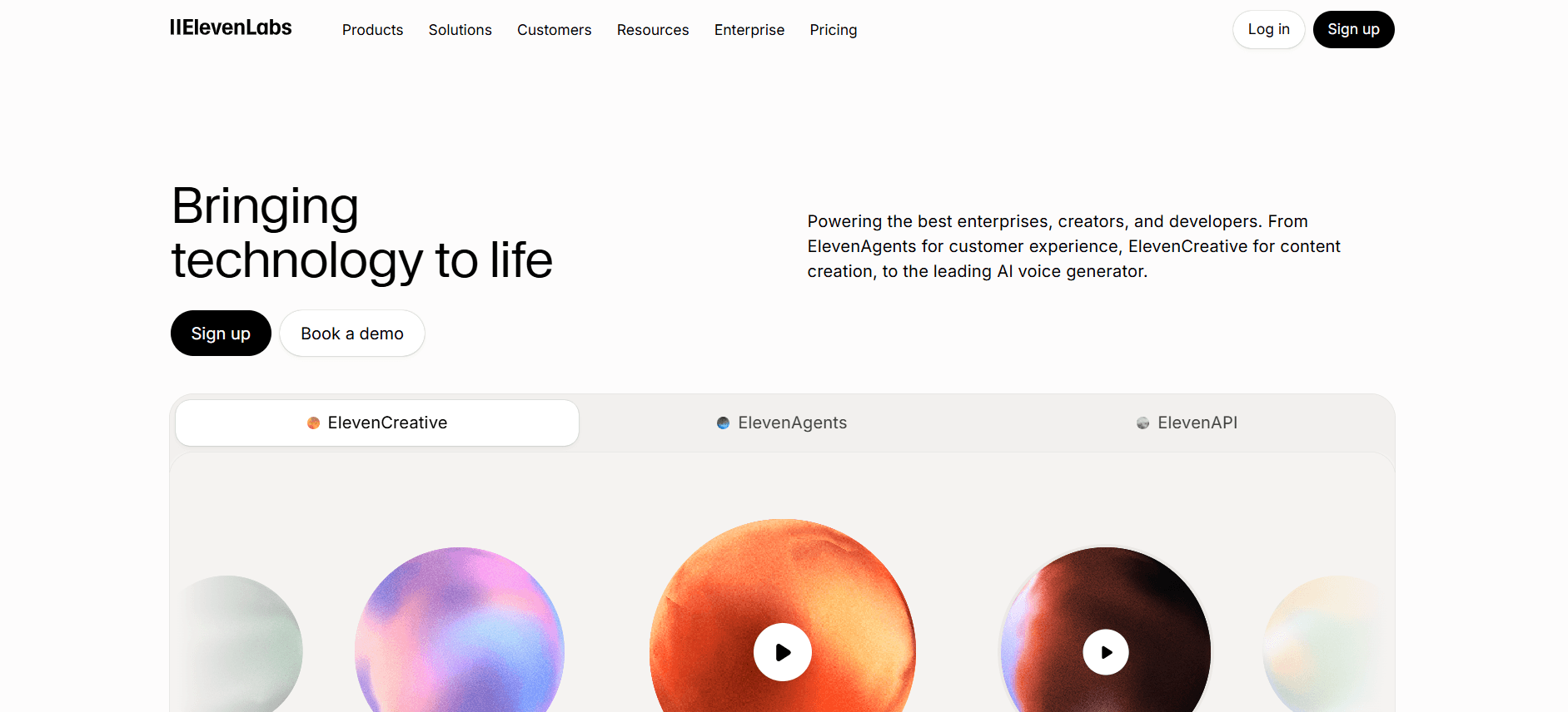 ElevenLabs conversational voice platform homepage