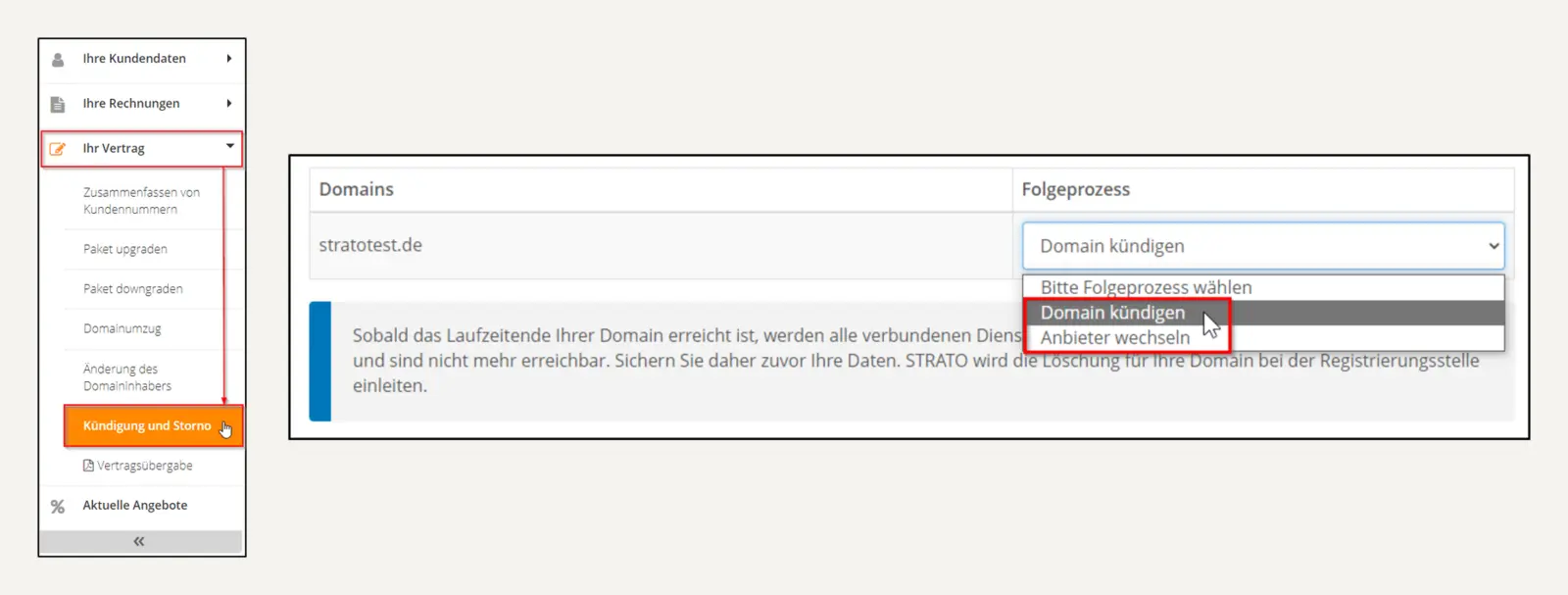 Strato Kunden-Login: Kündigung und Storno mit Folgeprozess Anbieter wechseln