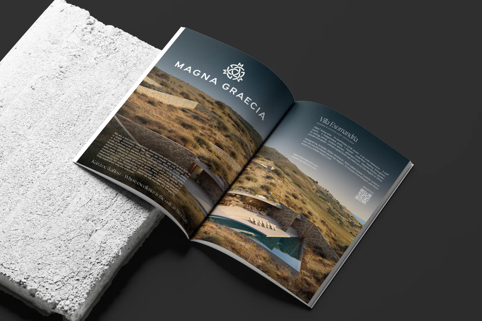 Magna Graecia double-page magazine ad designed by TERAMOK, shown as a printed spread
