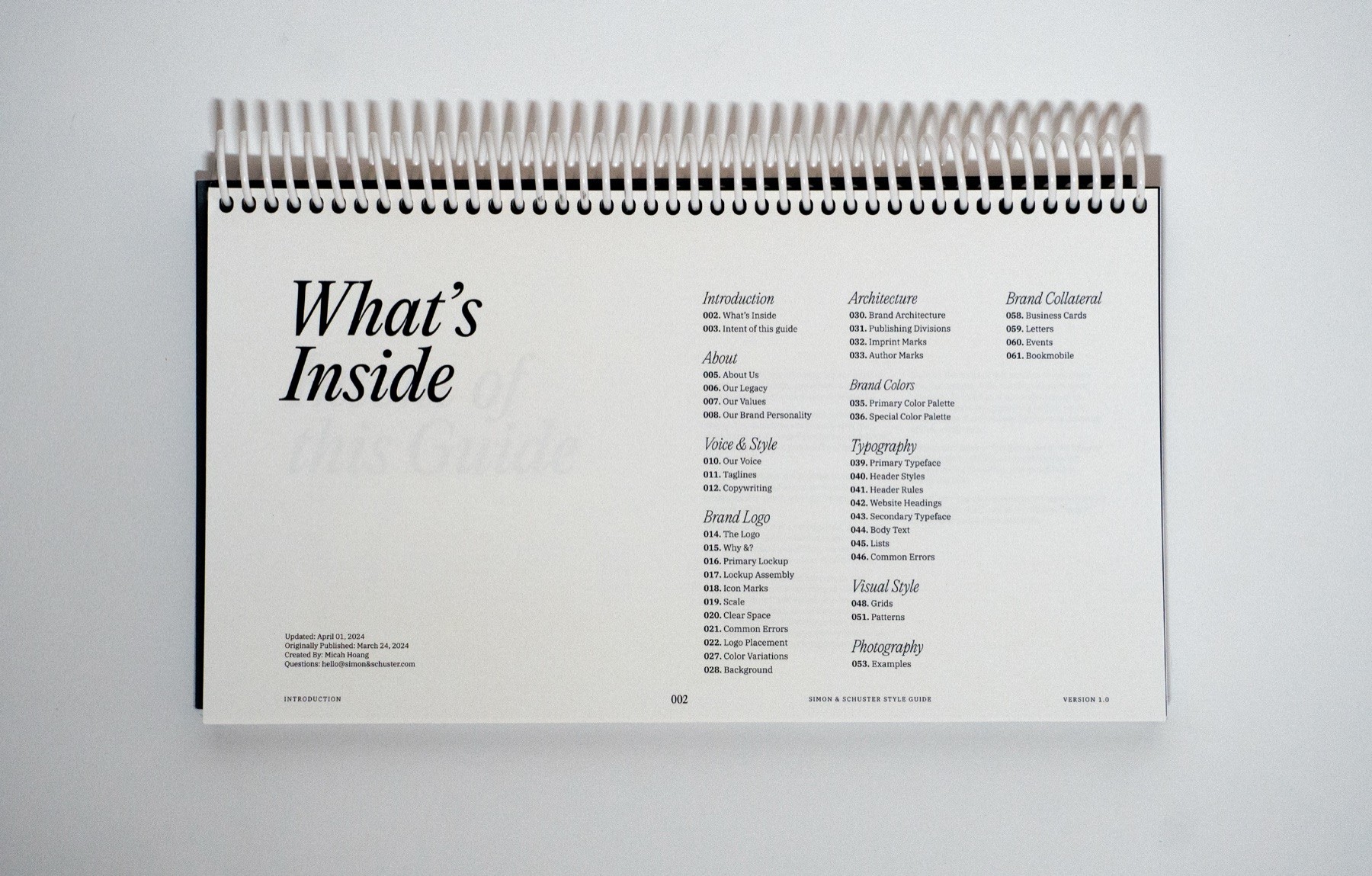 Simon & Schuster brand guidelines spread 2