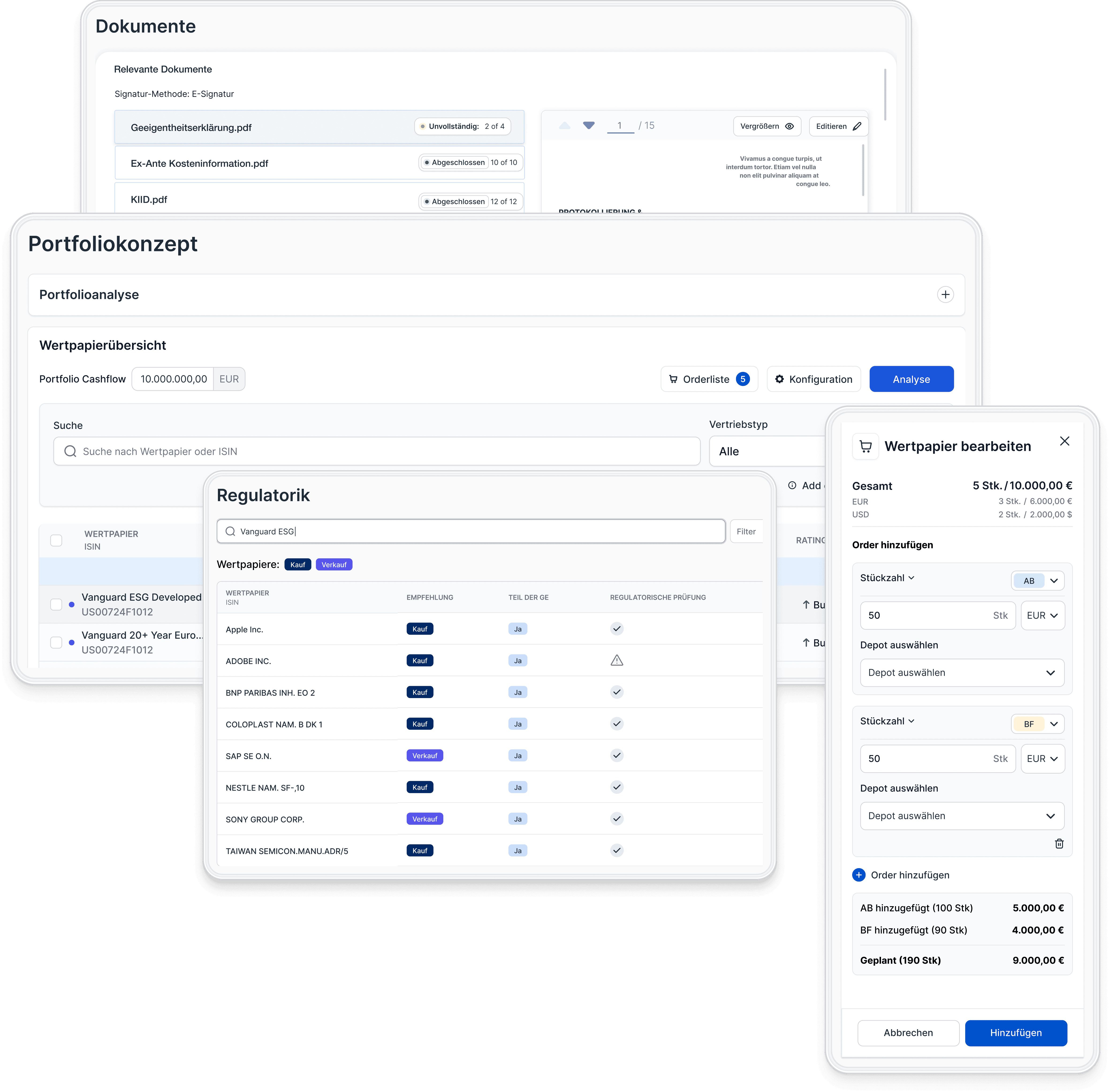 Fincite CIOS Portfoliokonzept – Effiziente Wertpapieranalyse, regulatorische Prüfung und automatisierte Orderverwaltung für Banken und Vermögensverwalter.