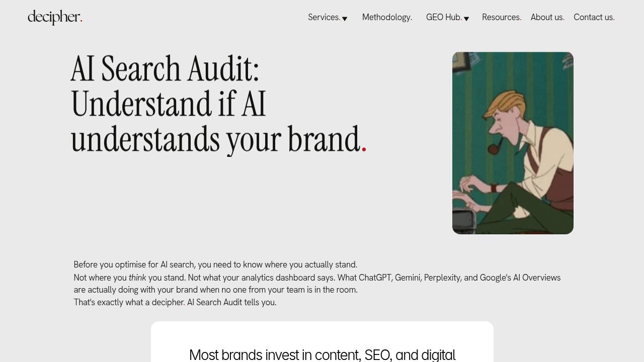 decipher. AI search audit service page showing how to measure brand visibility in ChatGPT Perplexity and Gemini