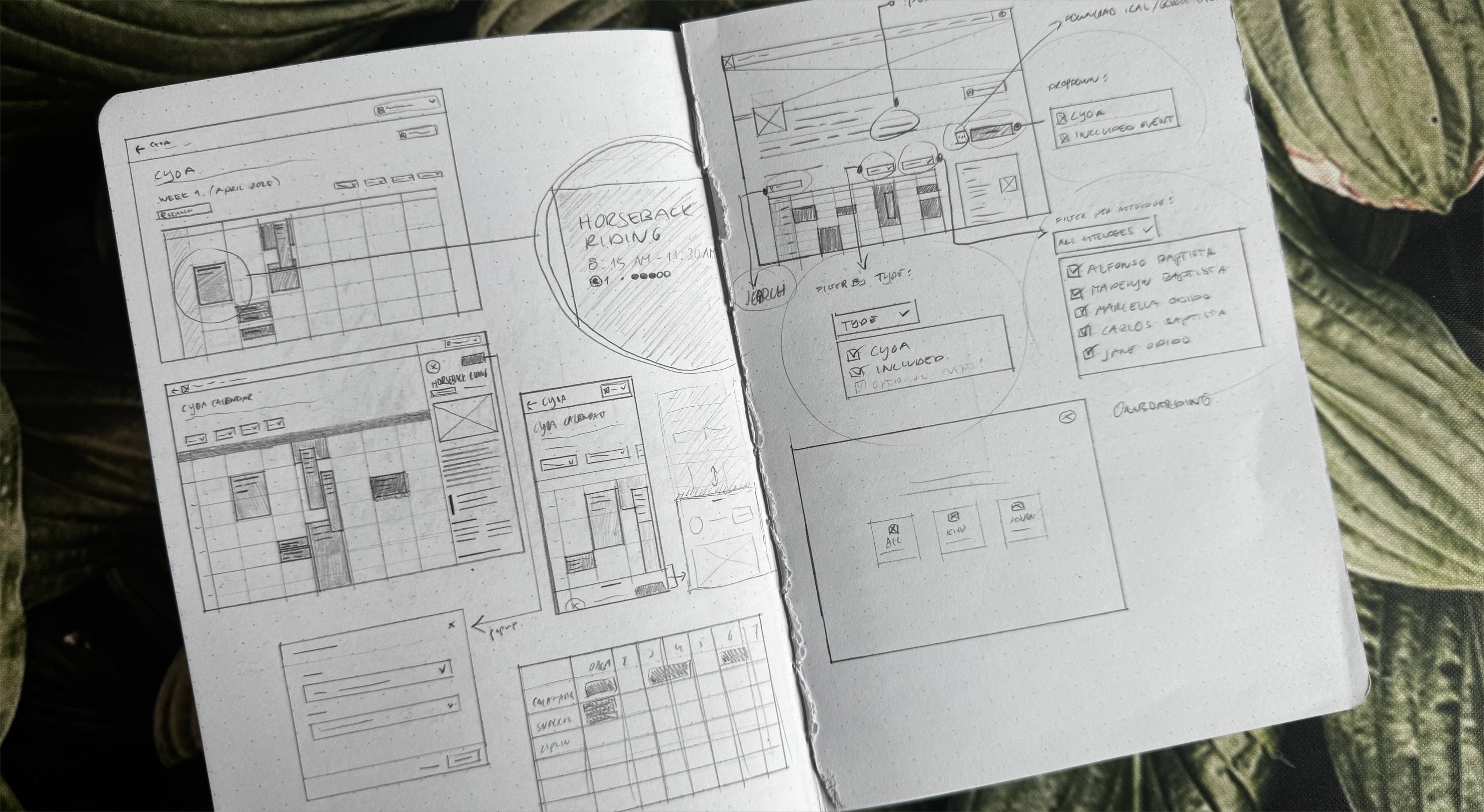 Sketches of the activity calendar view