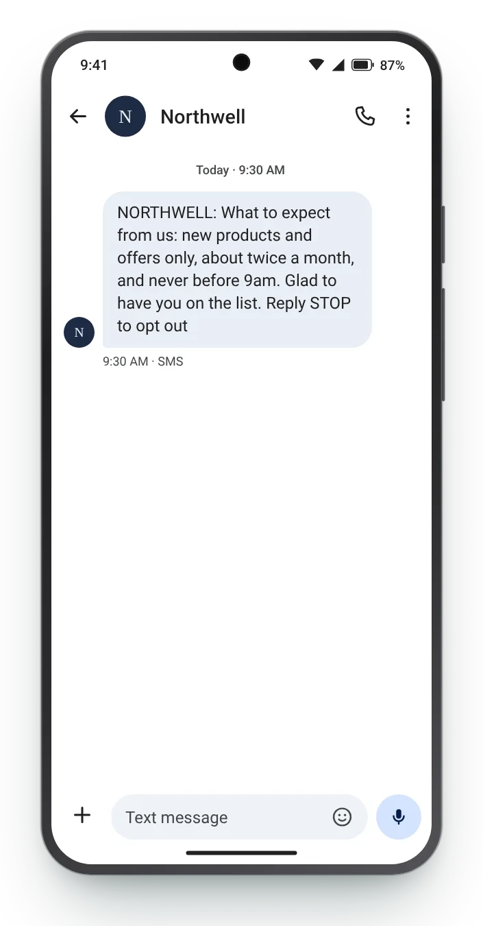 Set expectations for the texts ahead first-week SMS on an Android phone