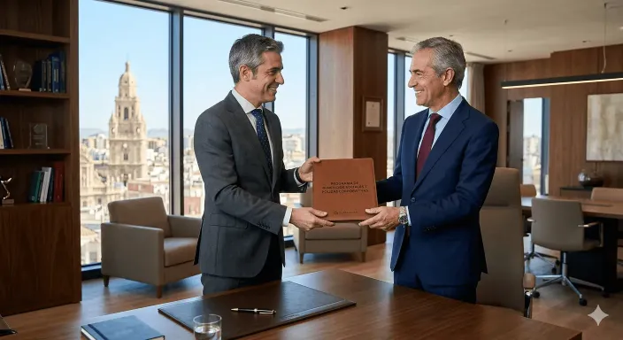 Entrega de un plan de beneficios sociales con seguro de vida colectivo a un directivo de la empresa.