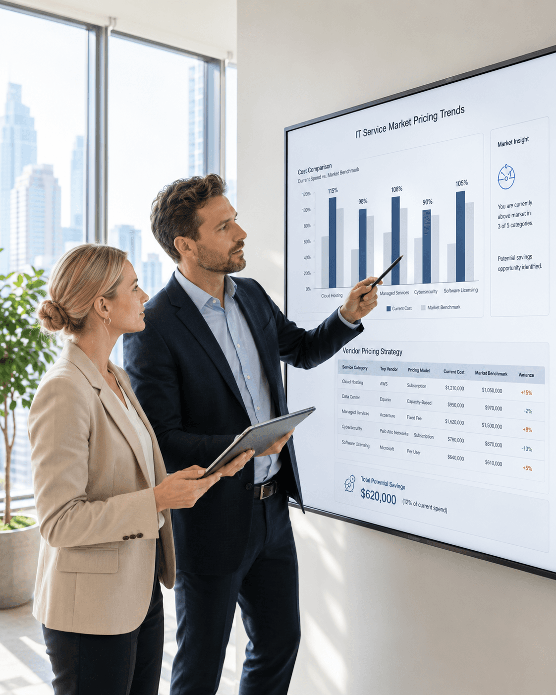 IT advisors comparing vendor pricing with current market benchmarks.
