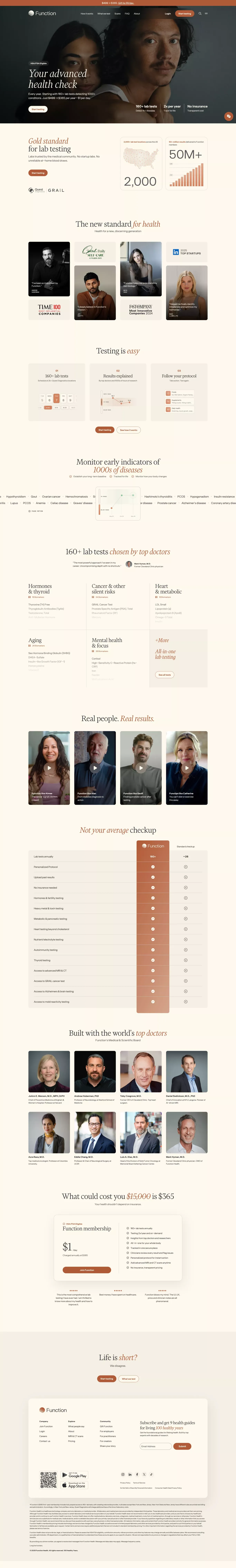 Function landing page screenshot showcasing Health & Fitness and Medical design