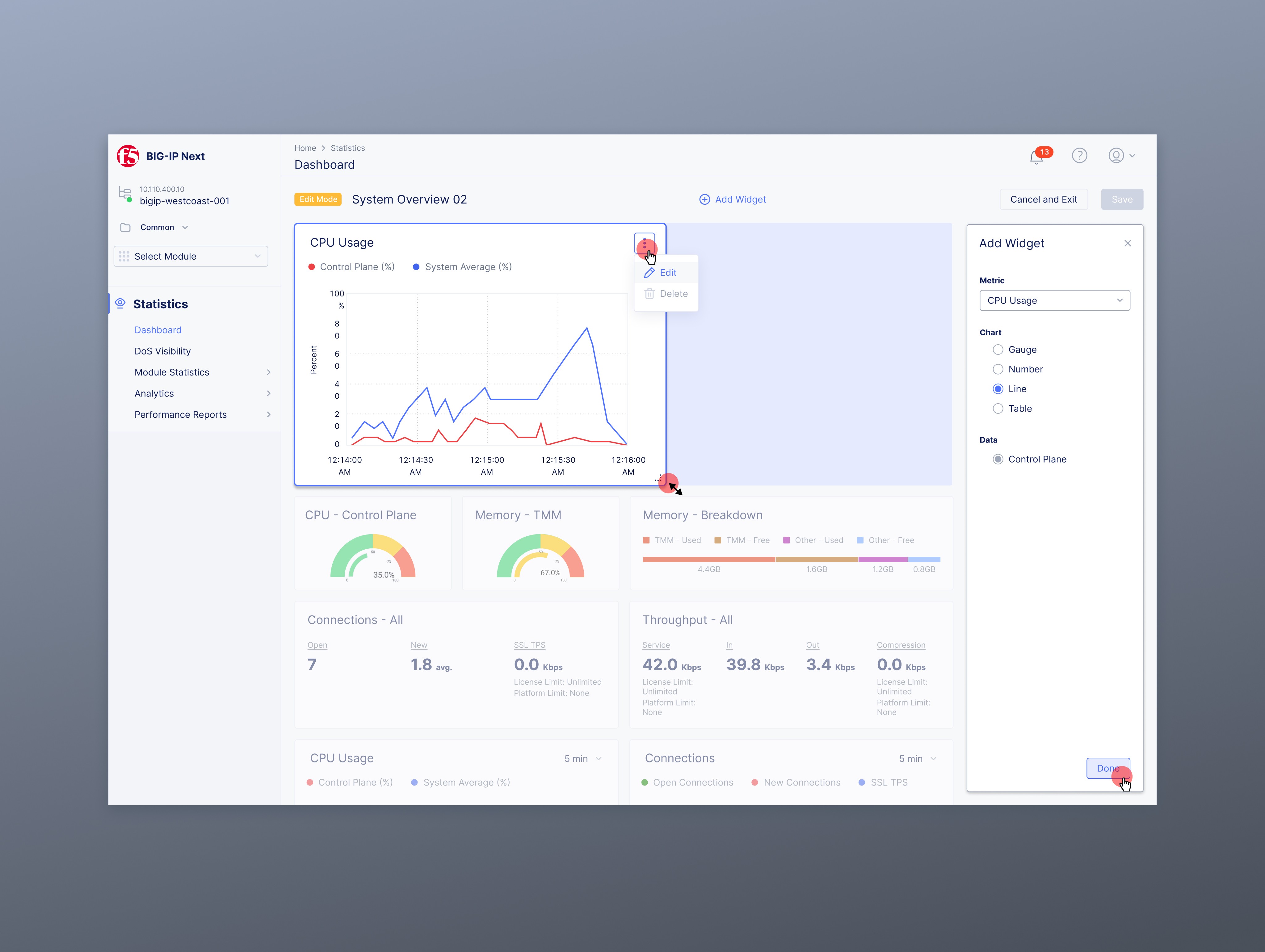 Dashboard view of the analytics homepage