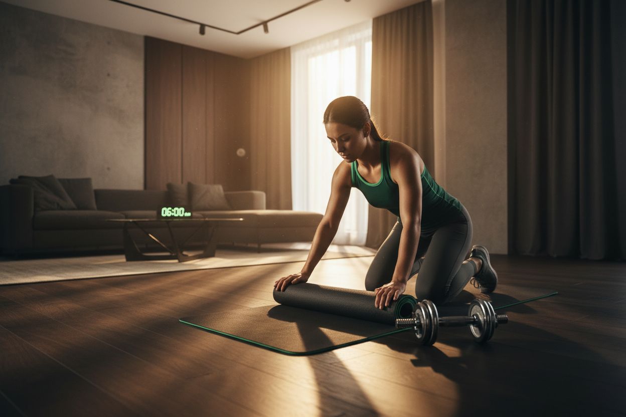 Un principiante preparando un espacio para entrenar en casa