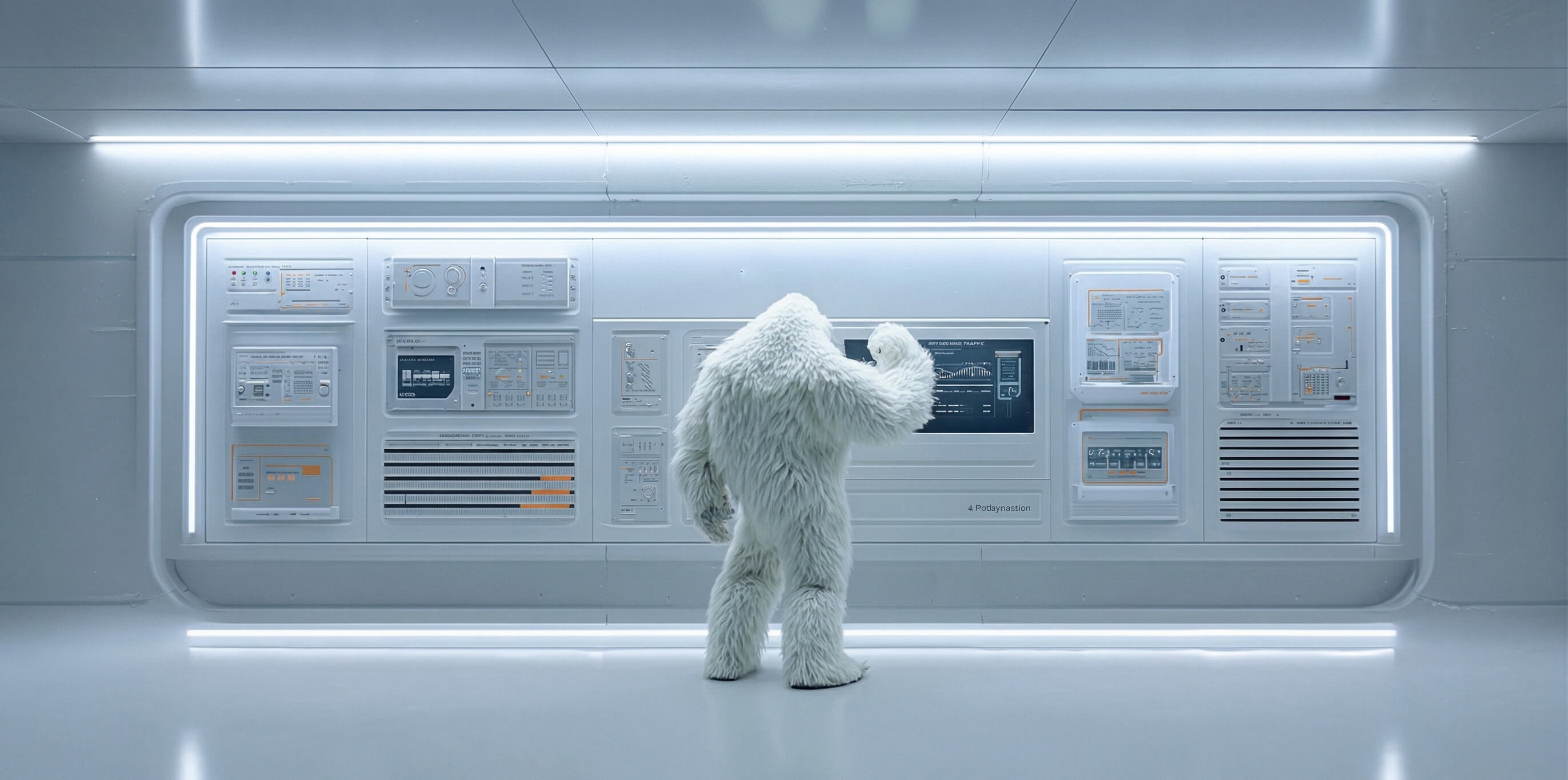 Yeti using a futuristic dashboard for practical business AI.
