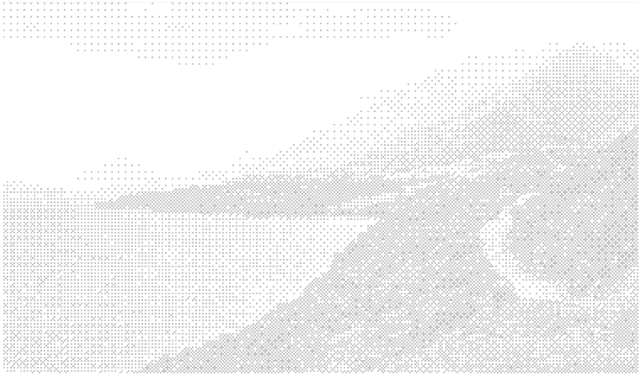 Coastal landscape with land jutting into the ocean under a bright sky.