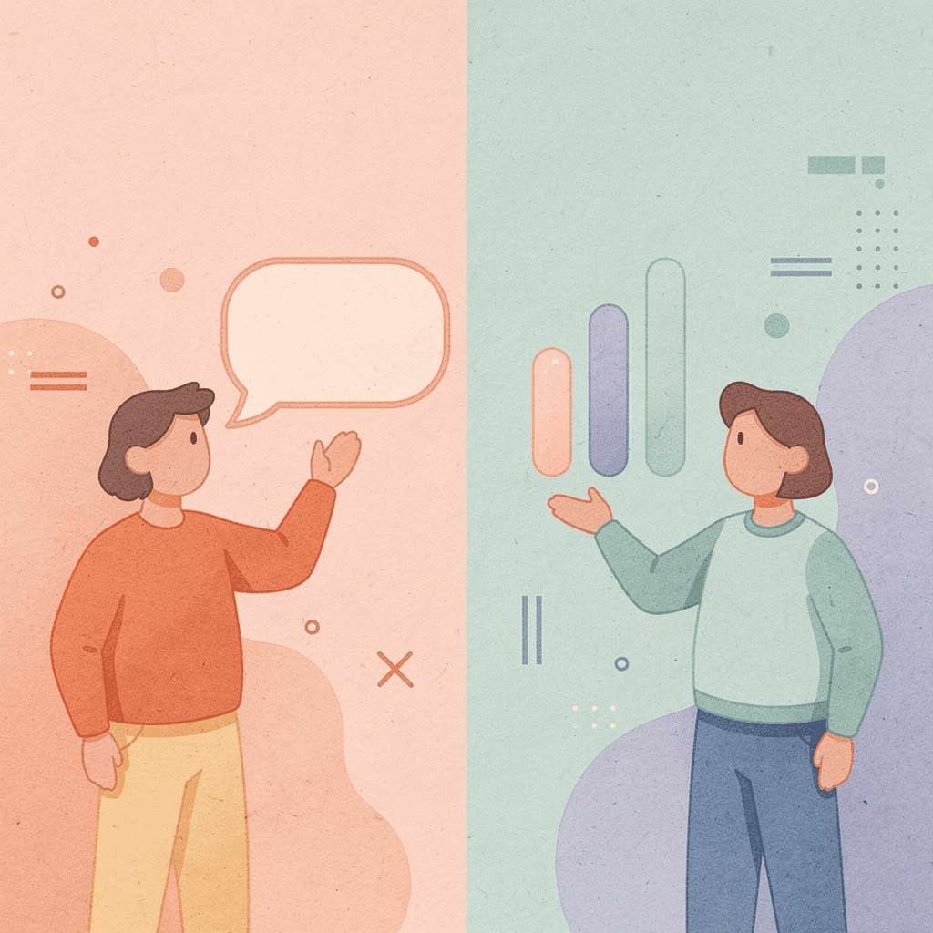 Split scene showing contrast between quick app selection and targeted approach