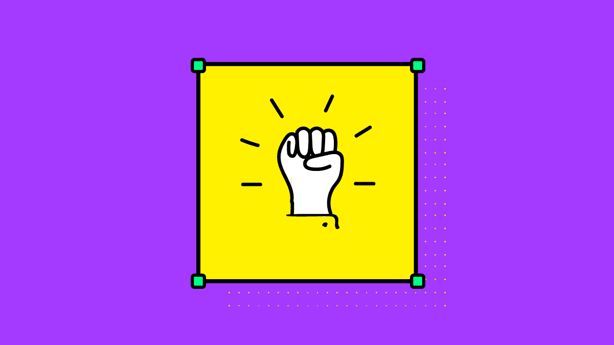 Raised fist illustration on yellow and purple background symbolizing remote work motivation