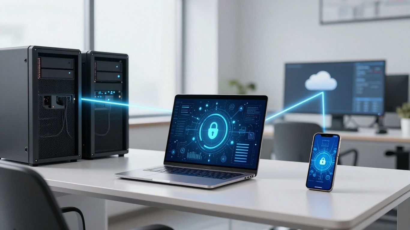 Two laptops showing distinct VPN connection paths
