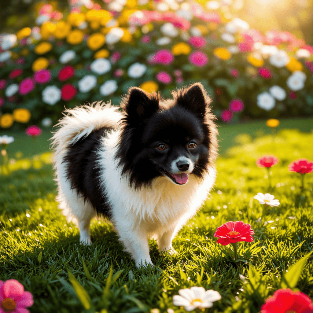 product photography of a small dog, specifically a Pomeranian, often kept as a pet