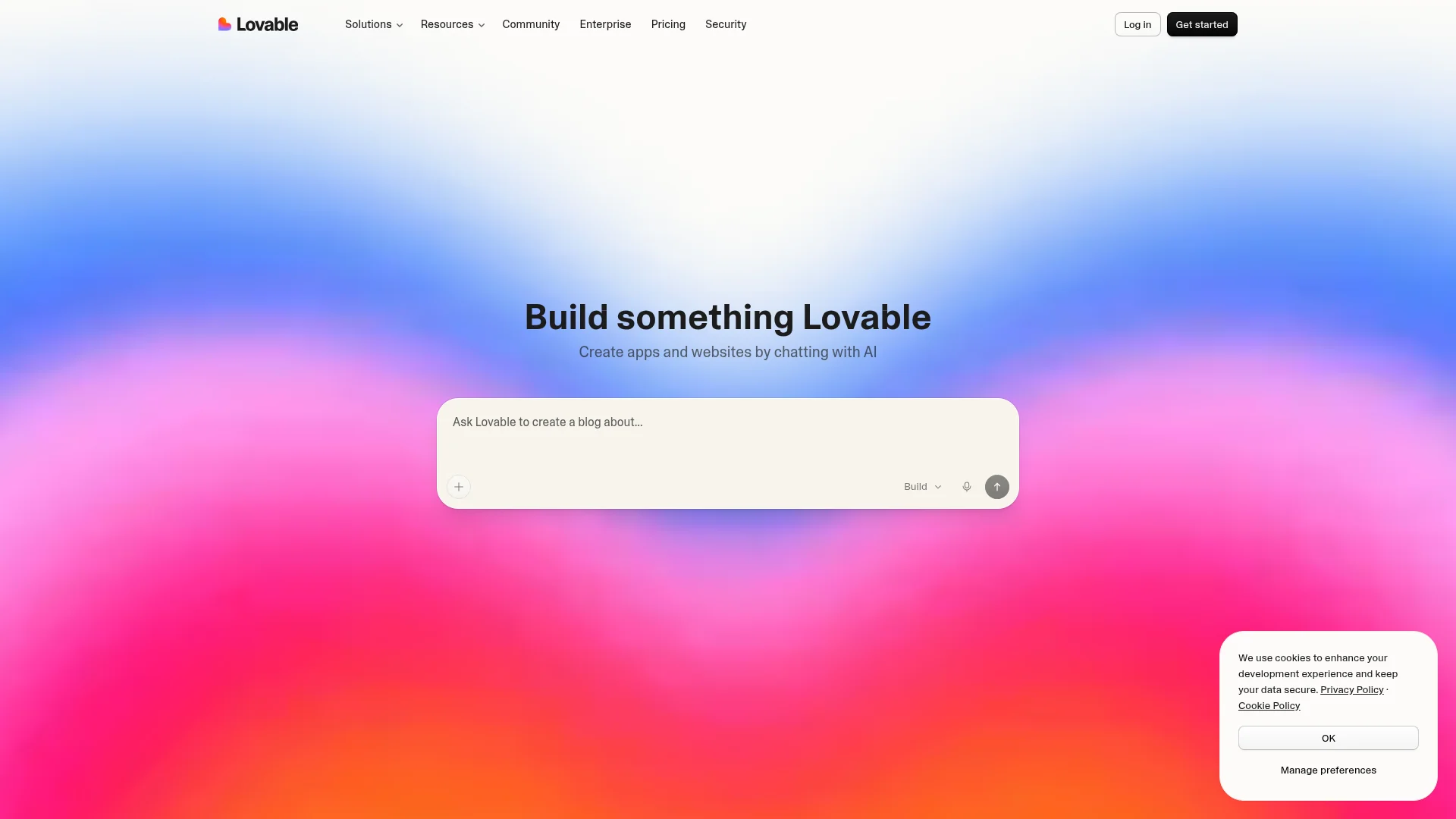 Lovable AI web app builder homepage