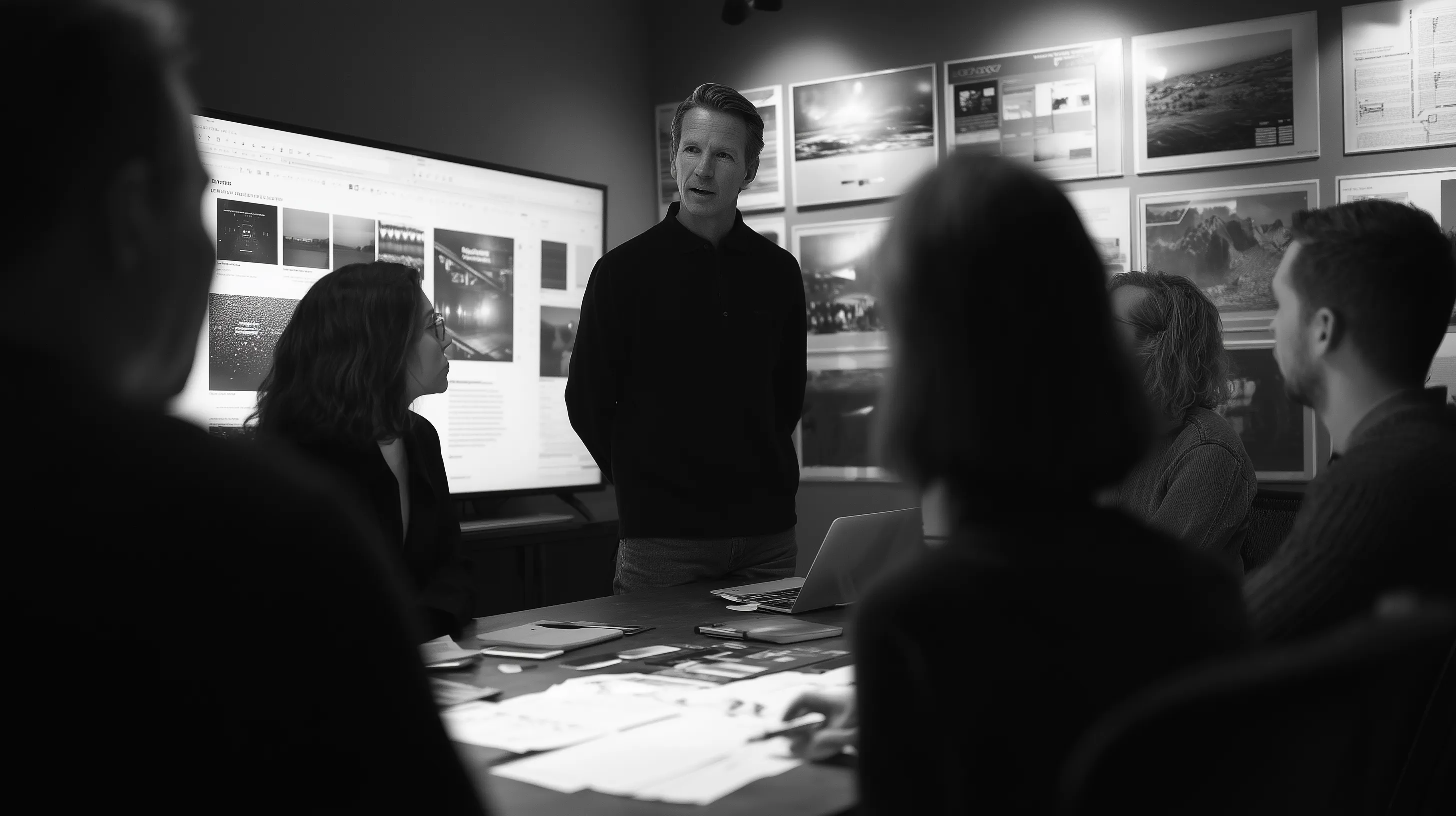 Teammöte med presentation i konferensrum.