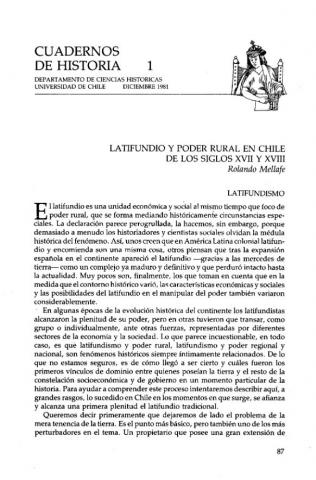 Latifundio y poder rural en Chile de los siglos XVII y XVIII.