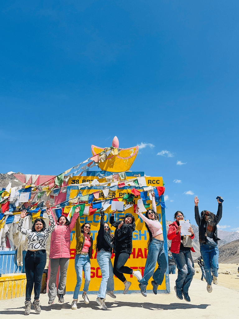 a group of girls who travelled with us to Baralacha La a high-altitude mountain pass in the Zanskar range connecting Himachal Pradesh's Lahaul district to Ladakh