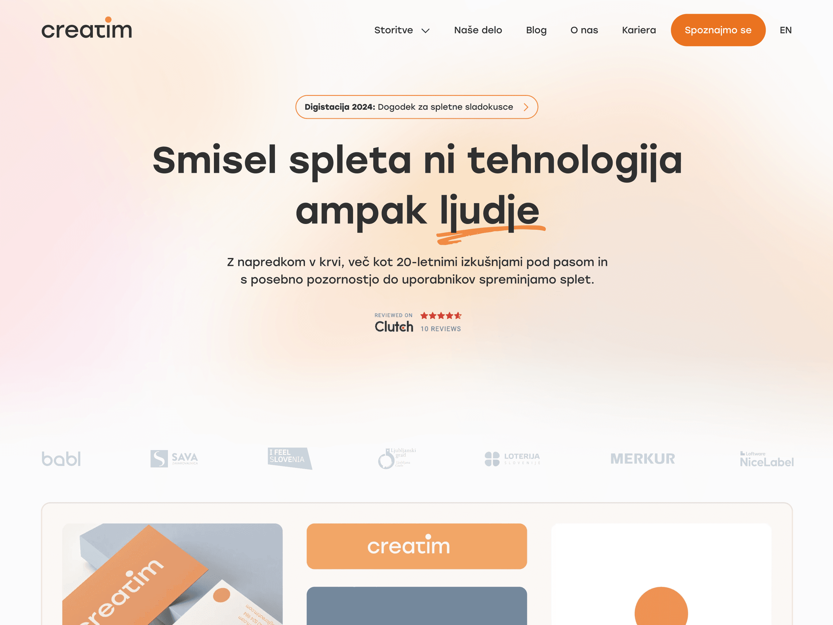 Pristajalna stran spletne agencije Creatim