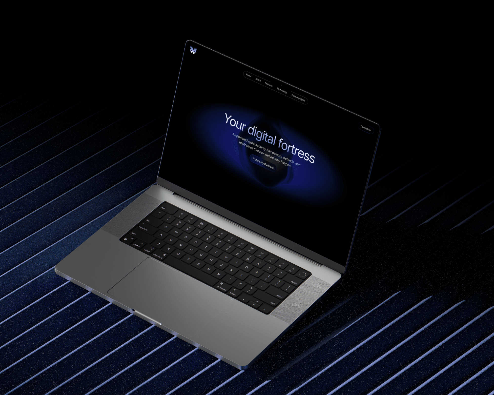A mockup of the Nexora Systems website on a laptop screen.
