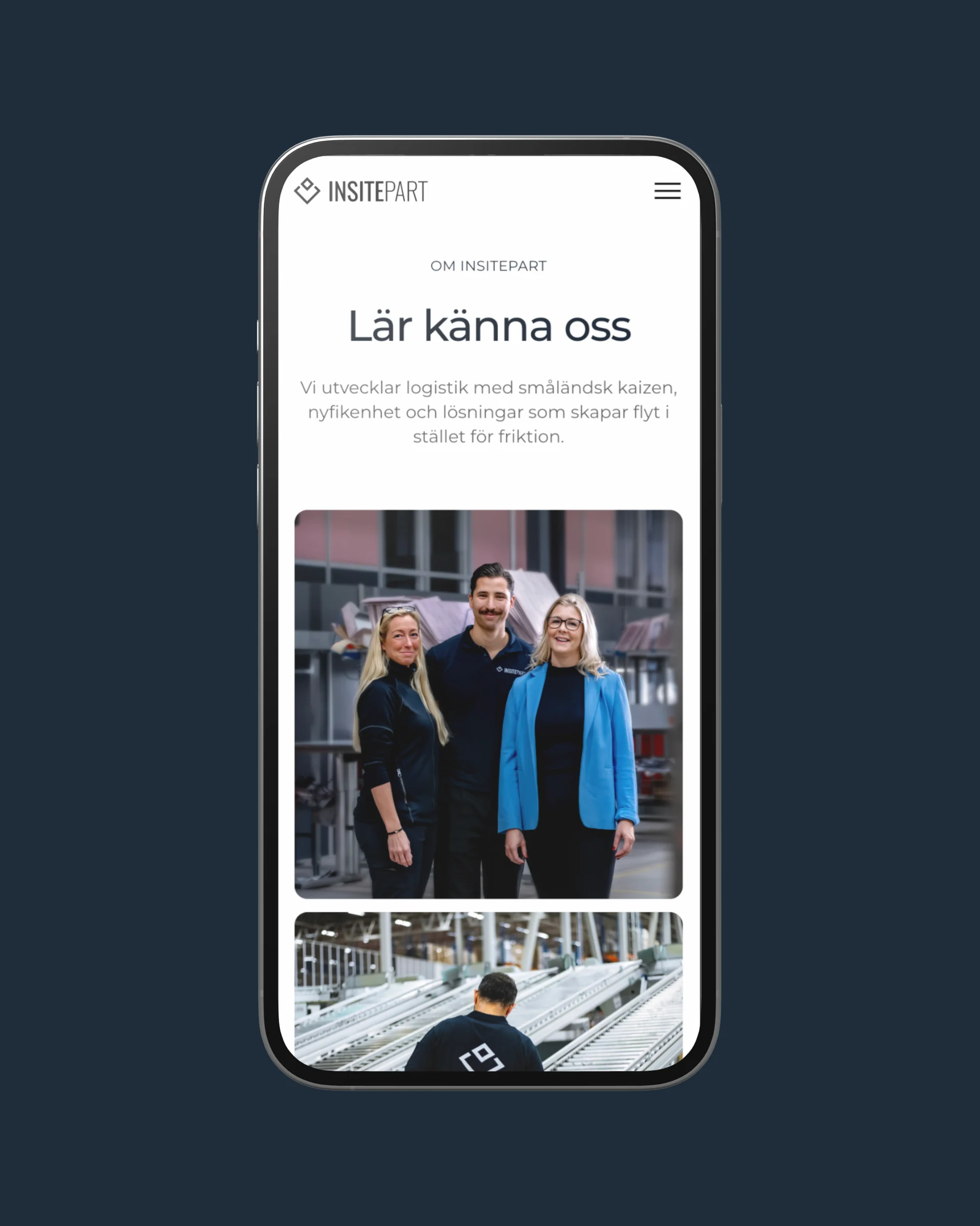 Sidan Lär känna oss på Insiteparts webbplats i mobilen