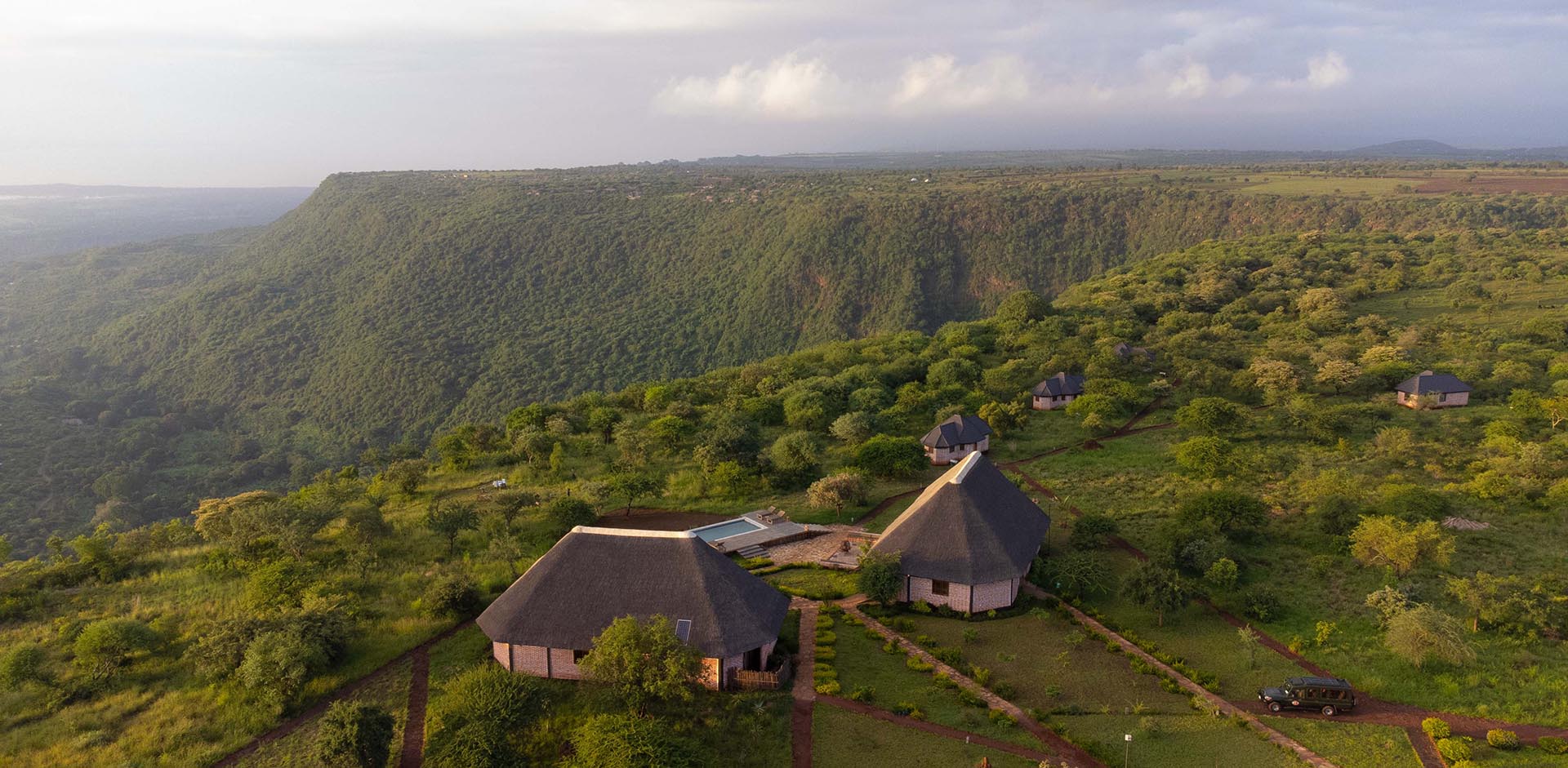 Ngorongoro Crater rim lodge during a mid-range Tanzania safari extension after Kilimanjaro.