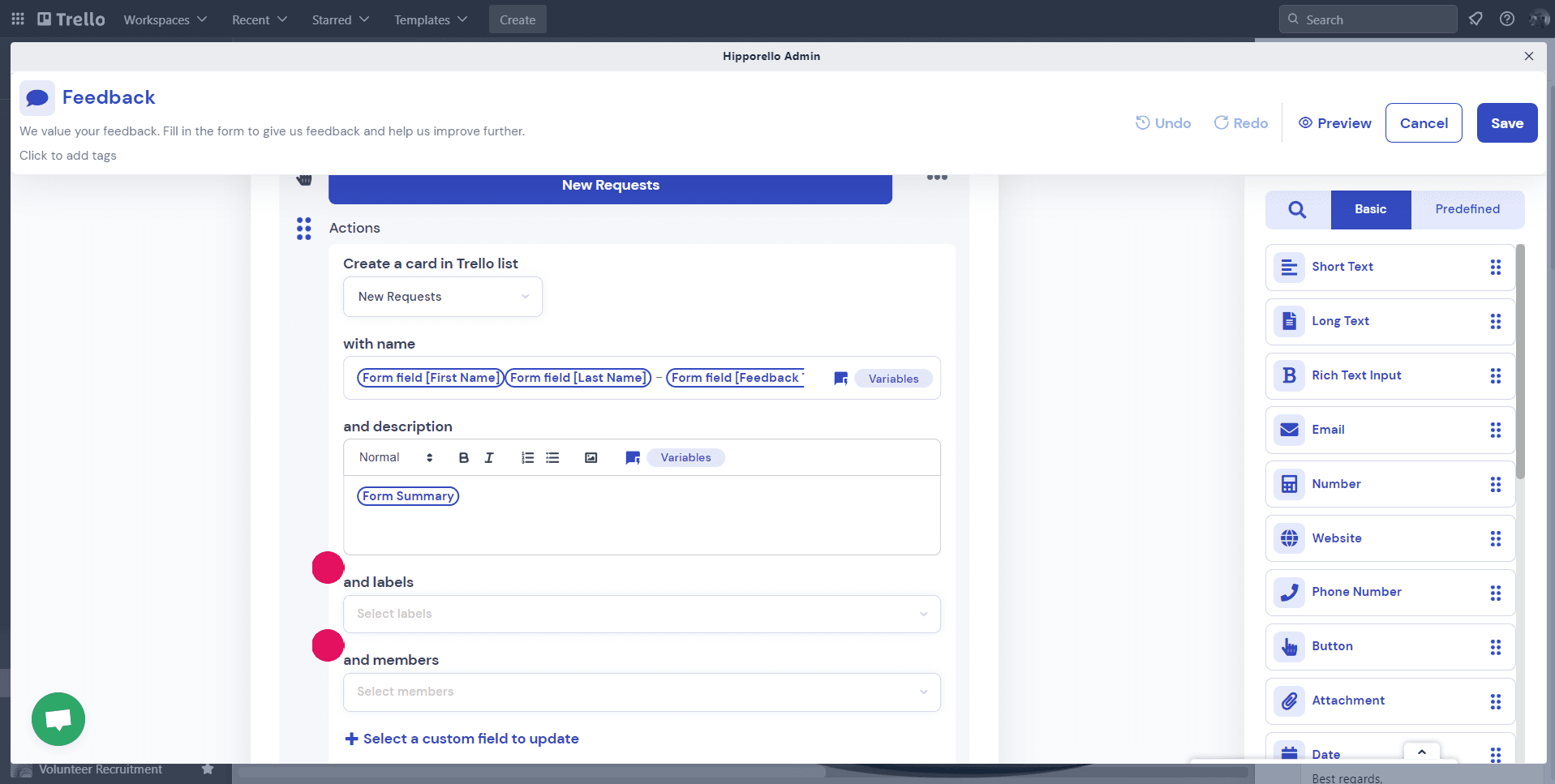 Auto assignment of labels and members in Trello