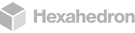 A hexahedron logo set on a black background, emphasizing its geometric design.