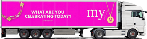 Vrachtwagen met reclame My Jewellery