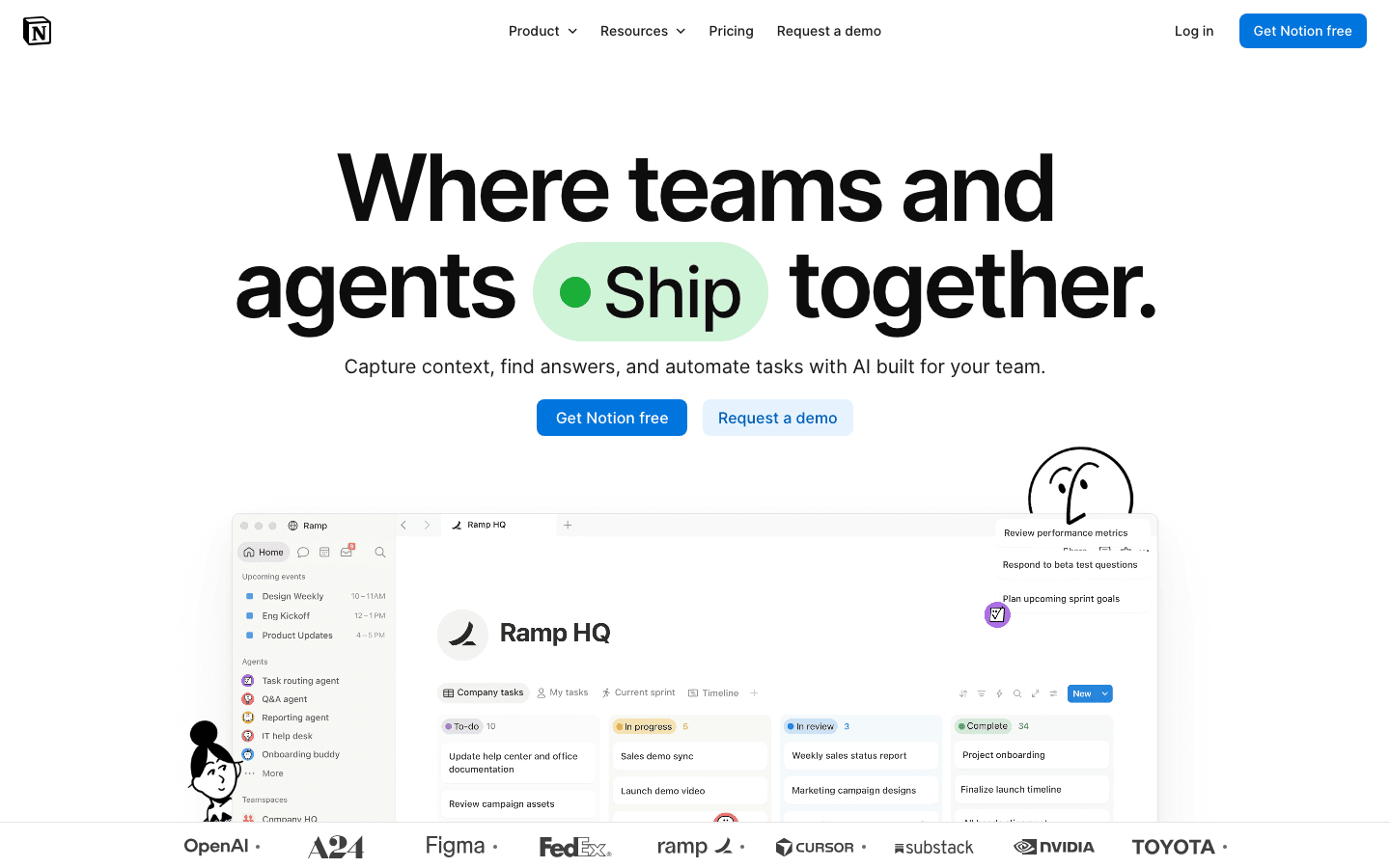 Notion workspace showing dashboard and database views