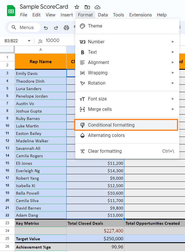 Open the Conditional Formatting Menu