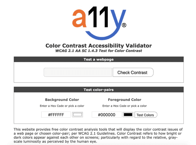 contrast accessibility checker website homepage