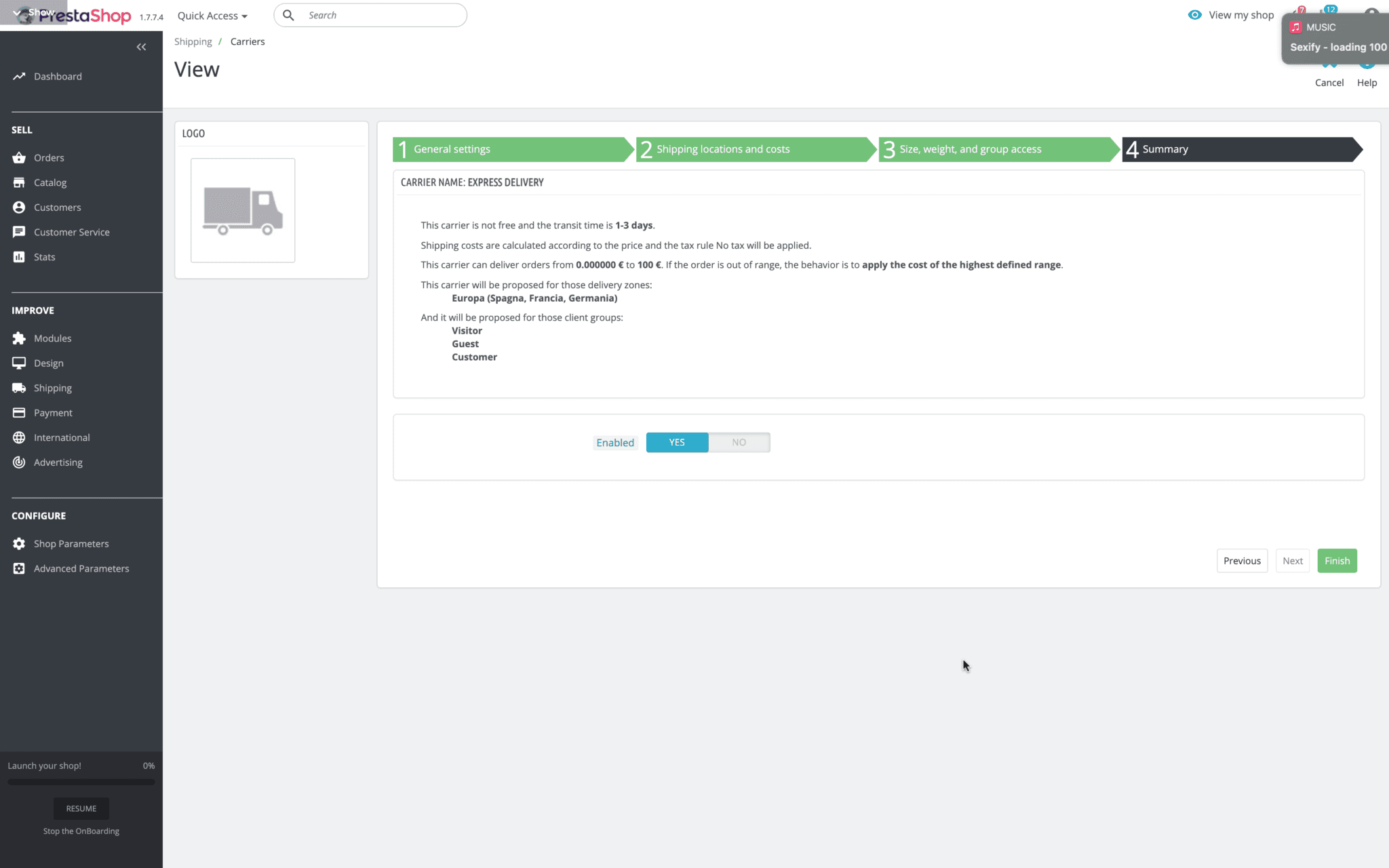 prestashop nuovo corriere