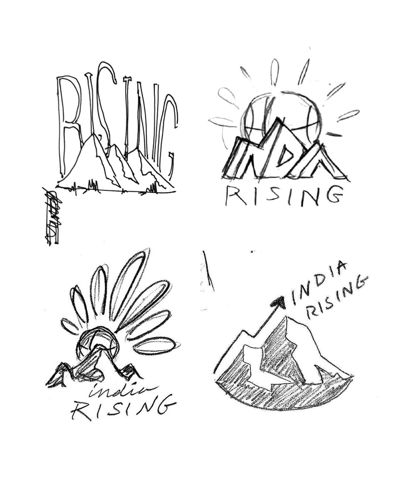 Early pencil sketches exploring different possibilities for the India Rising logo