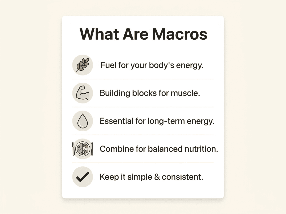 what are macros key takeaways summary infographic with five icons