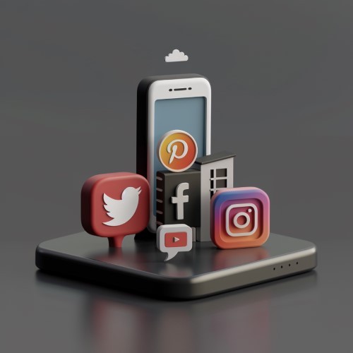 Eine 3d Miniatur Stadt aus Social Media Icons.