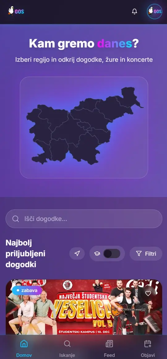 Uporabniški vmestnik Spletne platforme GOS dogodki
