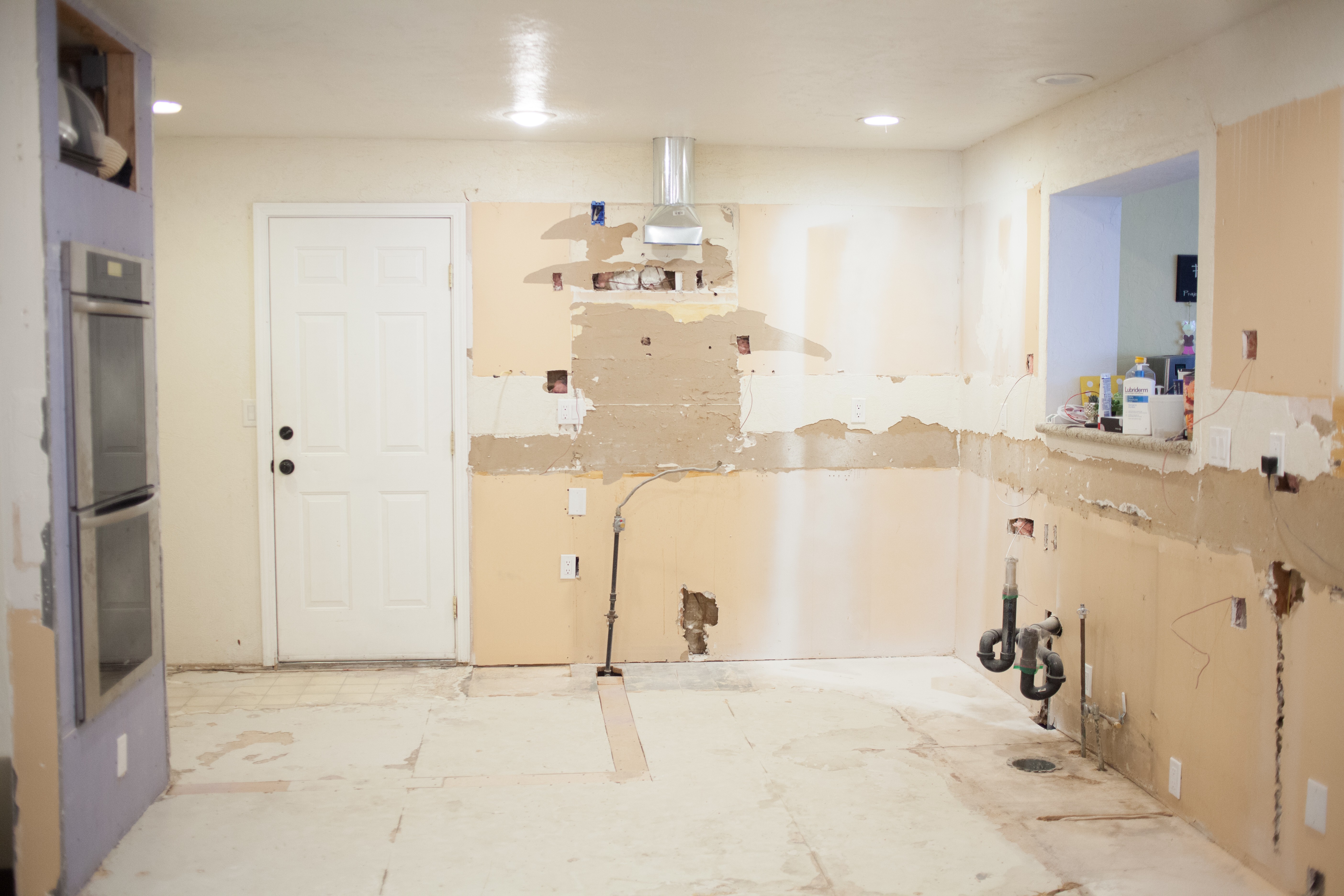 Kitchen under full renovation after water or fire damage in a St. Louis home