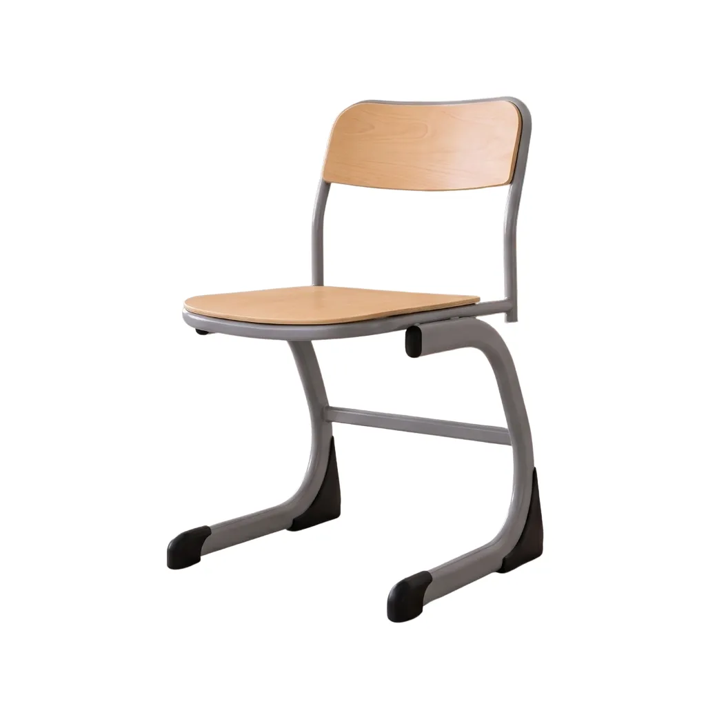 Classic school chair with wooden seat and metal frame for classroom projects