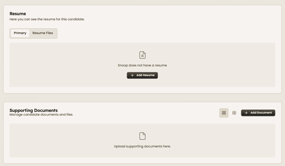 upload documents inside candidate profile