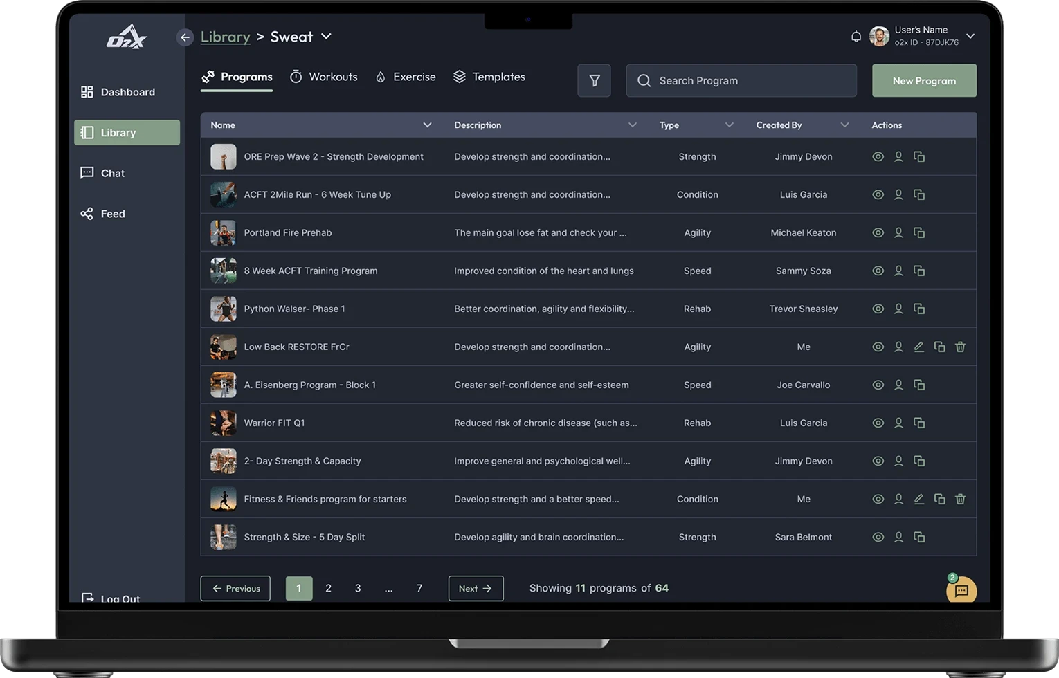 Screen of O2X web app library