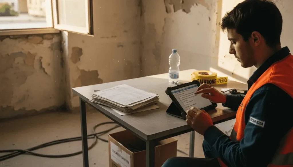 Tecnico che verifica la lista di controllo digitale per la sicurezza