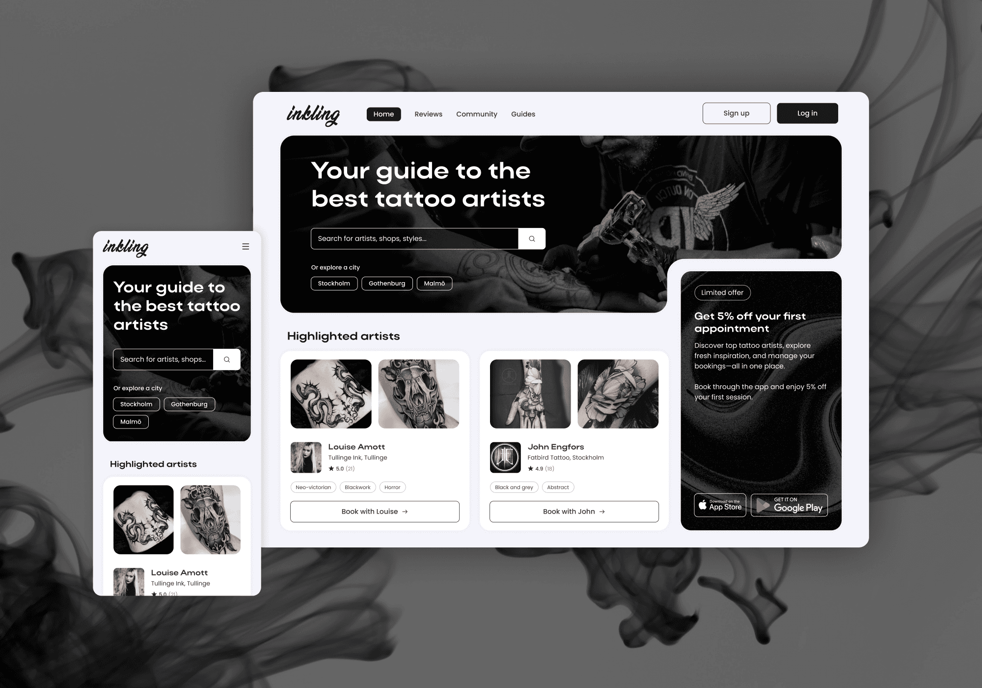 Mockup of a landing page.