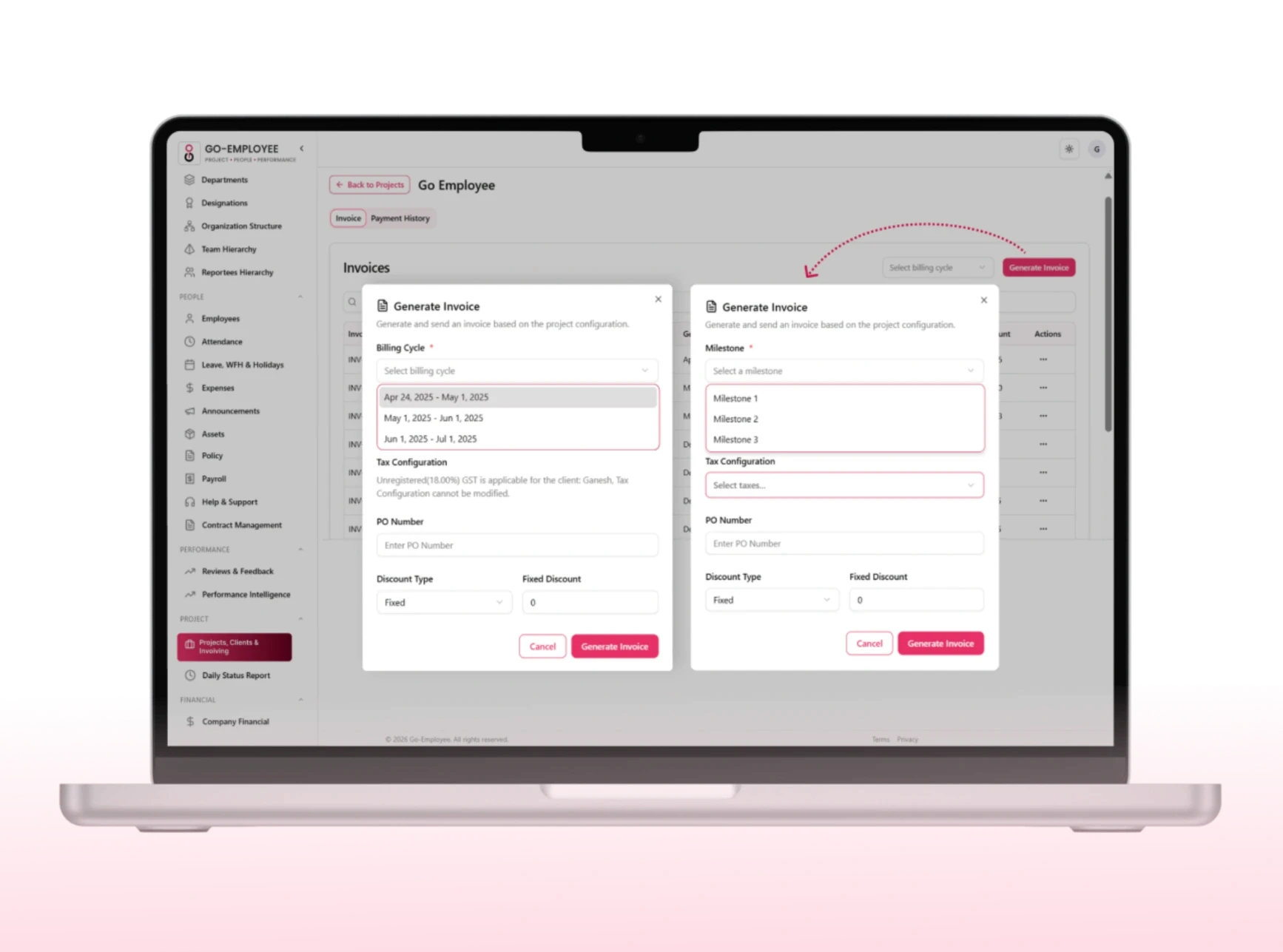 Go Eployee Invoice for all project type