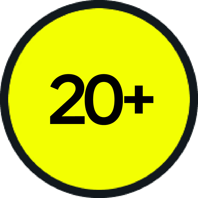 Circular icon with number 40+ on yellow background