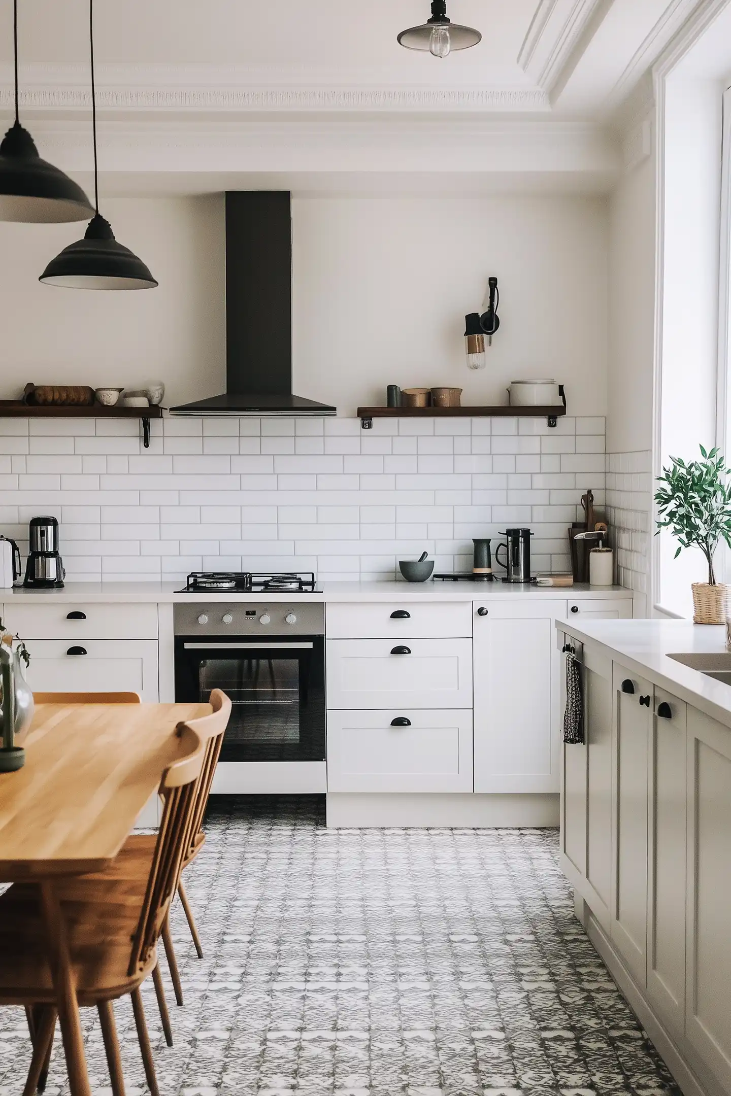 Modern kitchen with sleek cabinets, countertop, and built-in appliances