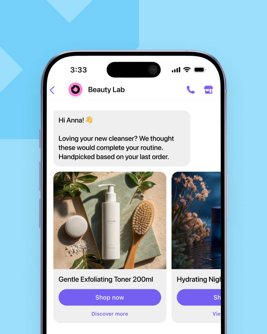 Viber messaging campaign showcasing a personalized message that aims to help a fashion e-commerce store recover abandoned carts.